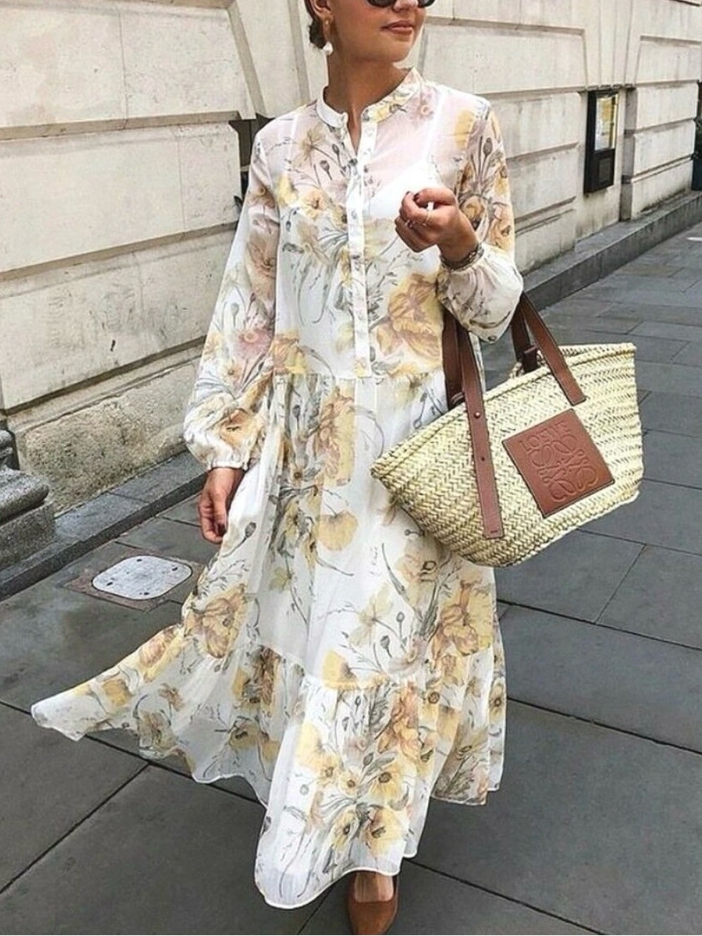 H&M Floral Chiffon Maxi Dress 8 Ivory Yellow Prairie Cottagecore Boho Romance